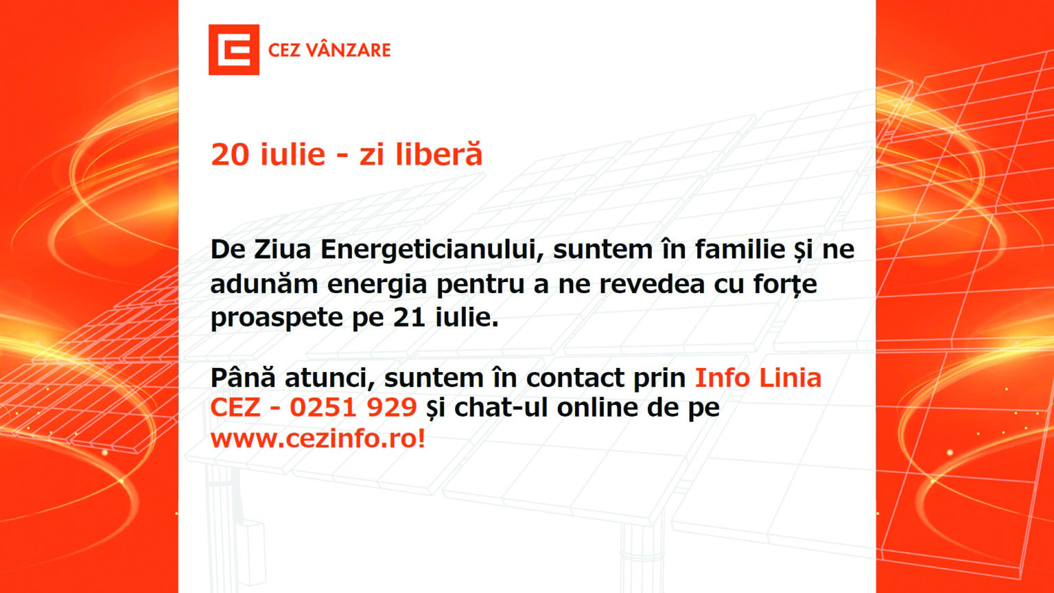 Centrele de Relatii cu Clientii CEZ Vanzare nu vor avea program de lucru cu publicul in data de 20 iulie 2021 c (1) - Jurnalul Olteniei – Știri din Craiova și Oltenia