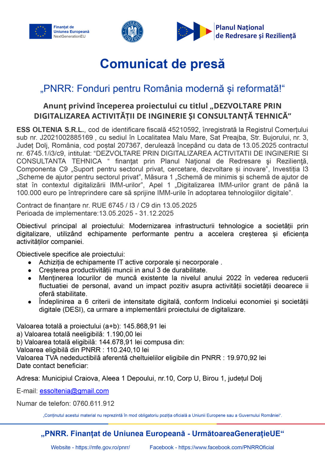 comunicat de presă RGB - Jurnalul Olteniei – Știri din Craiova și Oltenia