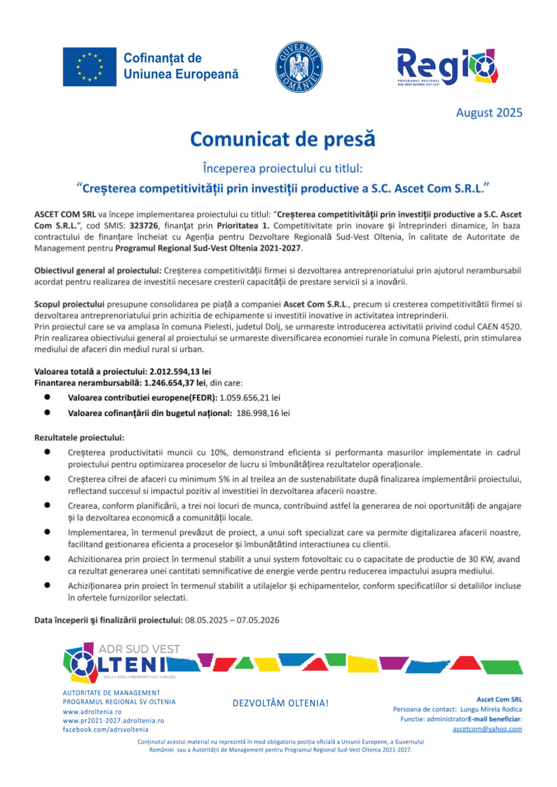 323726_Comunicat Ascet Com SRL_rev1 2 - Jurnalul Olteniei – Știri din Craiova și Oltenia