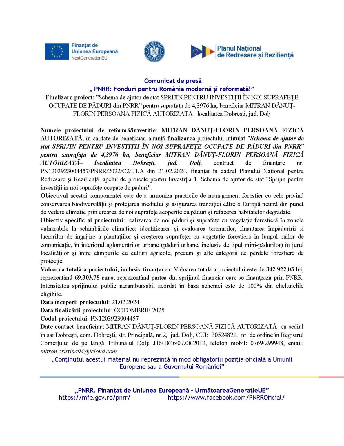 Comunicat de presă-DANUT MITRAN_FINAL - Jurnalul Olteniei – Știri din Craiova și Oltenia