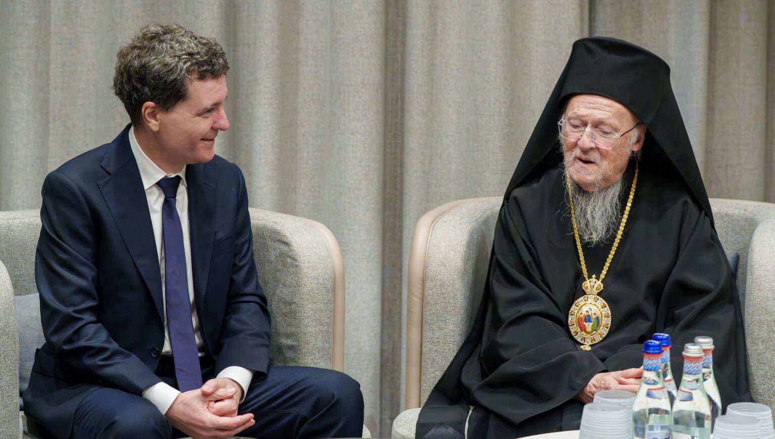 Președintele României, Nicușor Dan, și Patriarhul Ecumenic Bartolomeu I al Constantinopolului. Foto: presidency.ro