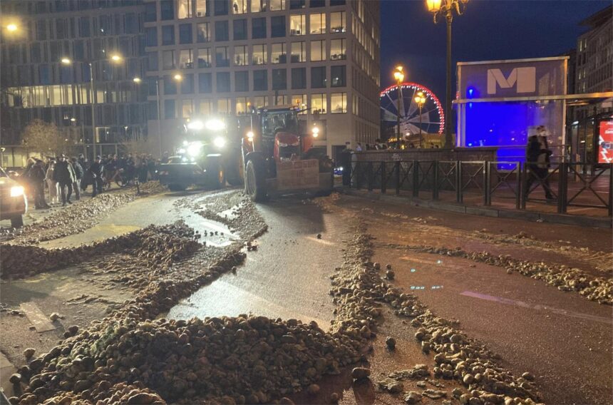 Haos la Bruxelles: Fermierii au ieșit în stradă: Foto: Facebook/ Raluca Precup