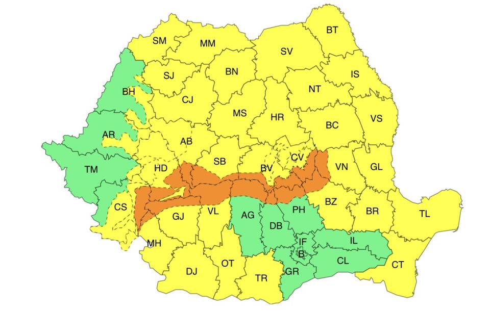 Oltenia sub avertizare: COD GALBEN până luni