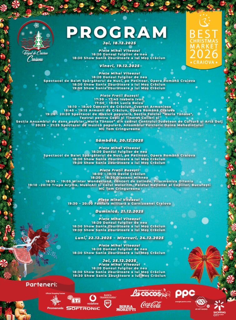 program Târgul de Crăciun Craiova - Jurnalul Olteniei – Știri din Craiova și Oltenia Târgul de Crăciun Craiova: spectacolele din aceste zile