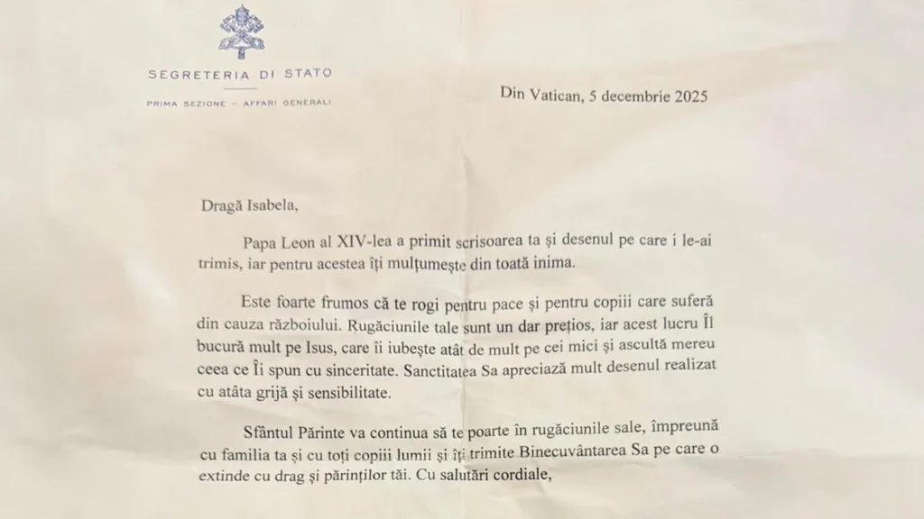Papa Leon, răspuns neașteptat pentru o fetiță româncă. Foto: Vatican News