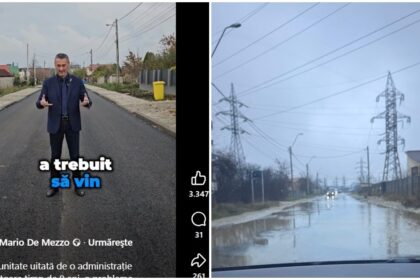 Strada Agricultorului din Slatina, sub ape la prima ploaie după asfaltare. De Mezzo, ironizat pentru „condițiile decente”