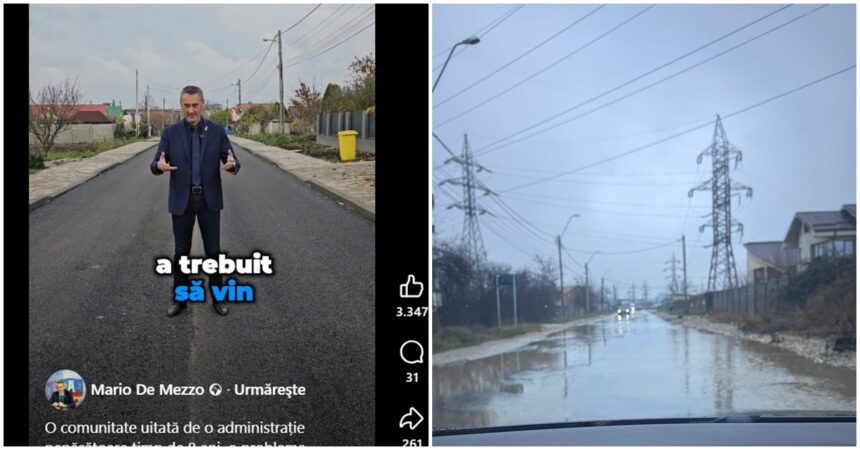 Strada Agricultorului din Slatina, sub ape la prima ploaie după asfaltare. De Mezzo, ironizat pentru „condițiile decente”
