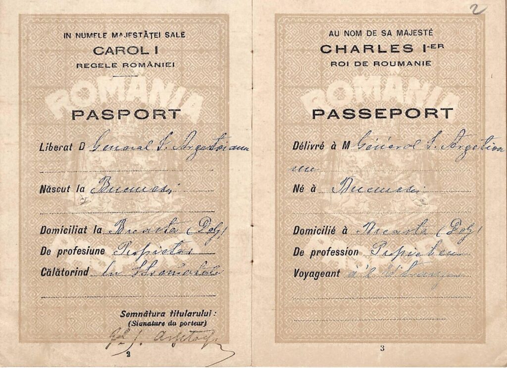 Pașaport istoric emis de Prefectura Dolj în 1914. Foto: Arhivele Nationale ale Romaniei