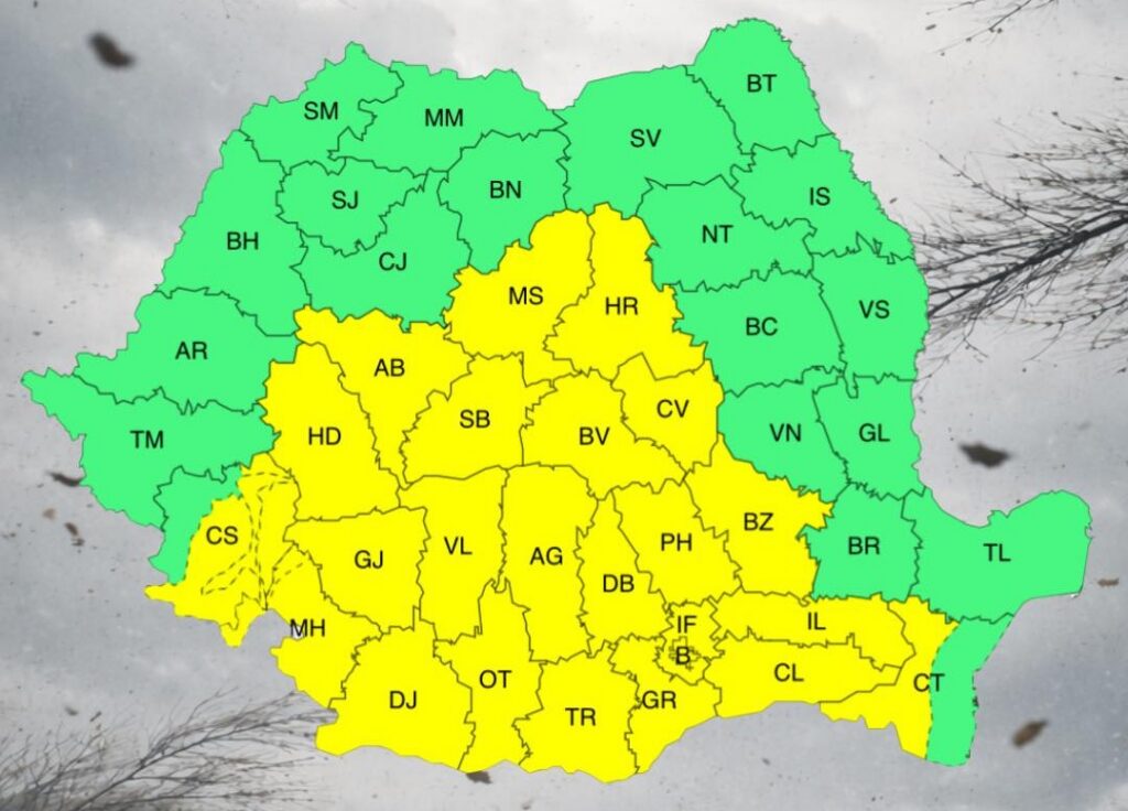 Administrația Națională de Meteorologie anunță COD galben de vânt și ploi în Oltenia