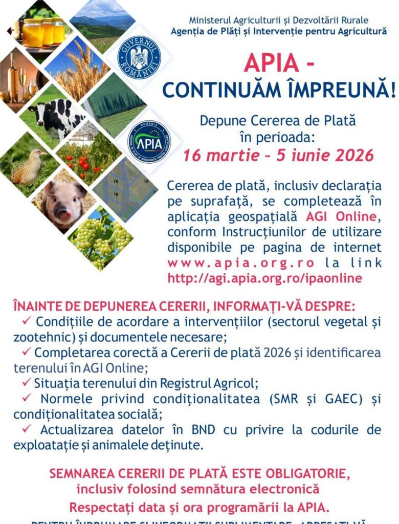 APIA: Începe depunerea cererilor de plată pentru 2026