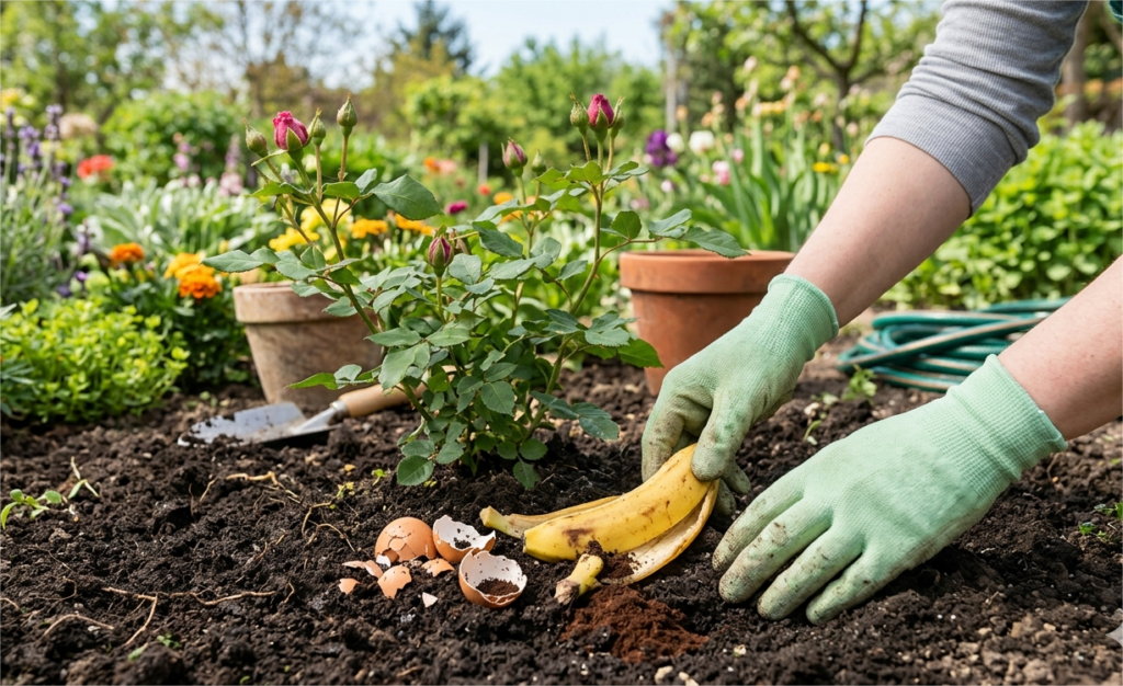 Cojile de banane în grădină: Trucul pentru flori superbe