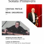 Poster for Sonata Primăverii concert with Cristian Pintilie (viola) and Mihai Ungureanu (piano), plus composer list.