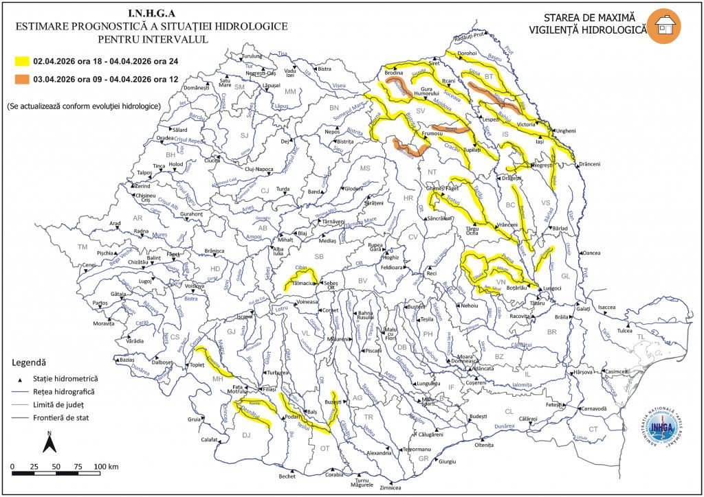 Cod galben de inundații pe râurile din Oltenia