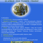 Poster for 22 April - Earth Day with a photo of a tree and event program in Romanian.