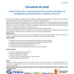 Press release page header with EU flag, Romanian logos, and Regio logo; title 'Comunicat de presă' and Romanian body text visible at top of document.