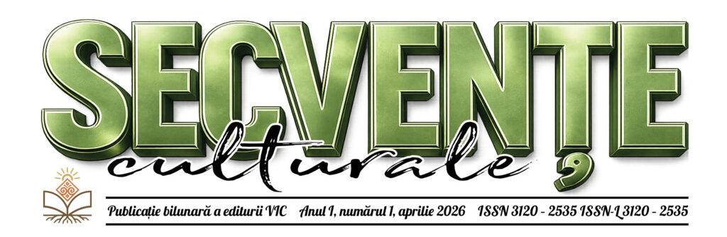 Logo for the Romanian magazine 'Secvente culturale' featuring a bold green 3D title, a cursive subtitle, and publication/ISSN text.