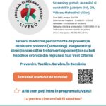 Poster promoting LIVE(RO)4 – SVO hepatitis screening program in Sud Vest Oltenia, featuring circular logo, Romanian text, and a QR code.