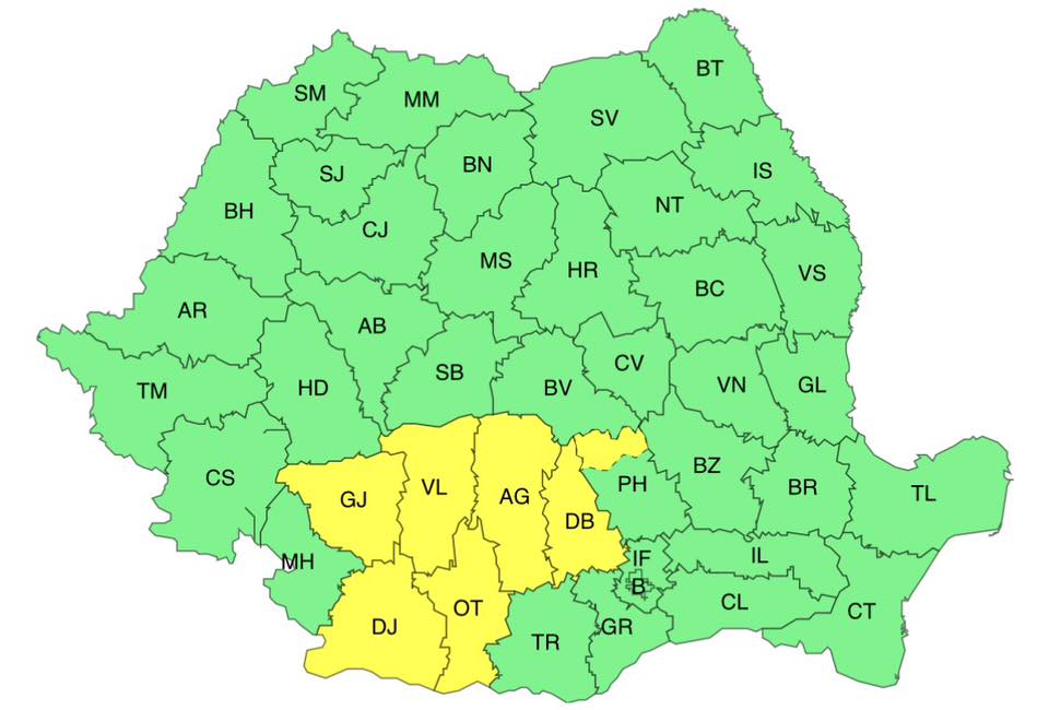 Se schimbă vremea: Cod Galben de ploi în Oltenia