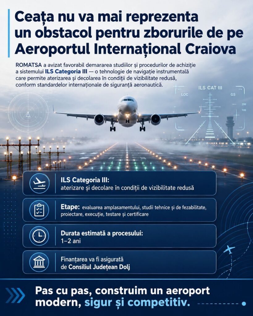 Aeroportul Internațional Craiova: Fără zboruri blocate de ceață