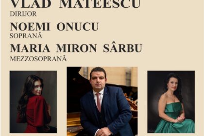 Concert poster for 'Holberg' by Filarmonica Oltenia Craiova, featuring conductor Vlad Mateescu and soloists Noemi Oncu and Maria Miron Sârbu; May 8, 2026 at 19:00.