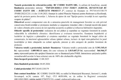Header of an official press release page with EU funding and Romanian government logos, featuring the title 'Comunicat de presă' and project details in Romanian