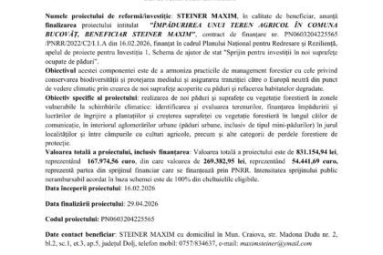 Official press release header featuring EU and Romanian logos and Romanian text about PNRR project.