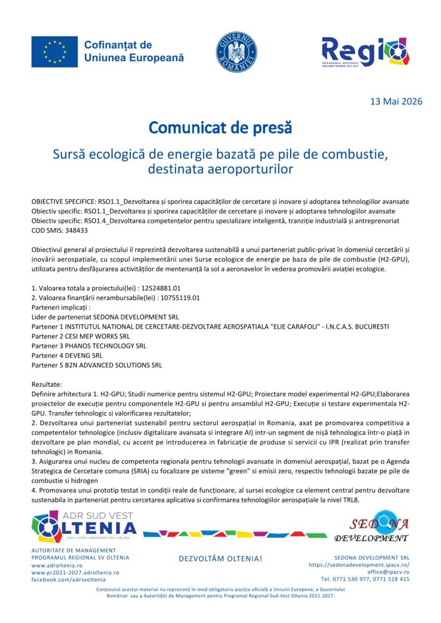 Sursă ecologică de energie bazată pe pile de combustie, destinata aeroporturilor