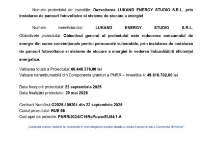 Official press release header with EU and Romanian logos and the title 'Comunicat de presă' announcing the project 'PNRR: Fonduri pentru România modernă și reformată'
