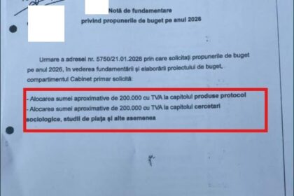 Document administrativ de la Primăria Slatina, cu siglă și text despre bugetul pe 2026, cu două puncte evidențiate într-un chenar roșu