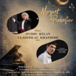 Concert poster for Mozart & Prokofiev, conductor Ovidiu Balán and pianist Uladzislau Khandohi, Craiova 2026, with a moonlit musical theme.