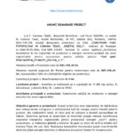 Header page with EU and Romanian logos, blue hyperlink to modernisationfund.eu, and the title 'ANUNȚ DEMARARE PROIECT' with opening project text in Romanian.