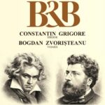 Poster for a classical concert featuring Beethoven and Bizet by Filarmonica Oltenia Craiova, with their portraits on the lower half and initials 'BB' top center.