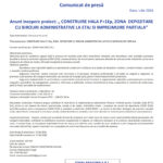 Press release document header with EU flag, Romanian government seal, and project title in Romanian