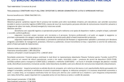 Press release document header with EU flag, Romanian government seal, and project title in Romanian