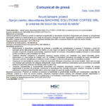 Press release header with EU and partner logos, large blue Romanian title 'Comunicát de presă' and project details (June 2026).