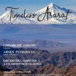 Poster advertising 'Timeless Ararat' concert with a snowy mountain backdrop, center-script title, and performer/orchestra names listed beneath.