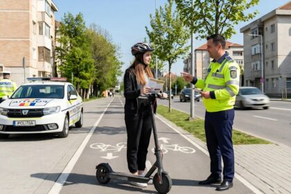 IPJ Mehedinți, avertisment clar pentru cei cu trotinete. Foto generată cu AI