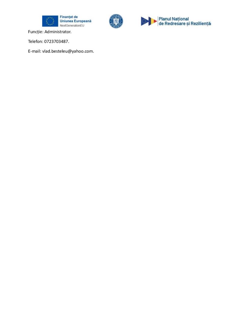 Administrator contact card with EU and Romanian logos; Tel 0723703487; email vlad.besteleu@yahoo.com.