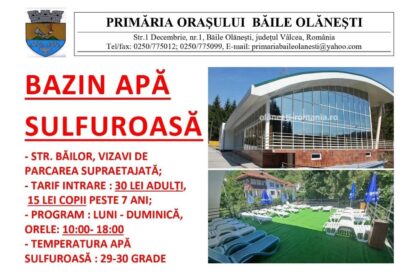 Bazinul cu apă sulfuroasă din Olănești, redeschis