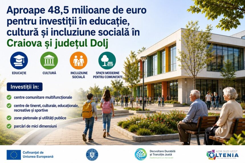 Fonduri europene pentru Craiova și Dolj: apel de aproape 48,5 milioane euro destinat investițiilor în educație, cultură și incluziune socială