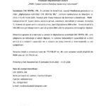 Romanian press release page with logos at top and body starting 'COMUNICAT DE PRESĂ' about finalizing a CNC DENTAL project (July 2026).