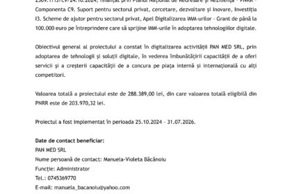 Official press release document header with EU and Romanian logos, title 'COMUNICAT DE PRESĂ' and project details.