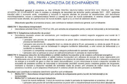 Cover page of a Romanian press release dated July 2026, with EU, university, and sustainability logos and a Romanian title about equipment procurement.