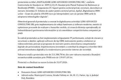 Press release header with EU and Romanian logos and Romanian text, July 2027.