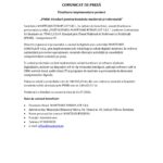 Document page with EU and Romanian logos, title 'COMUNICAT DE PRESĂ', and body text about finalization of a project and contact details (Romanian).