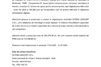 Official Romanian press release header with EU logos and document title about the PNRR funding (July 2026).