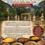 Poster for Simpozion Gastronomic on 12 July 2026 at Comuna Polovragi, Poiana Mănăstirii, featuring traditional Romanian dishes in bowls.