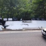 TIR încărcat cu carcase de porc, răsturnat