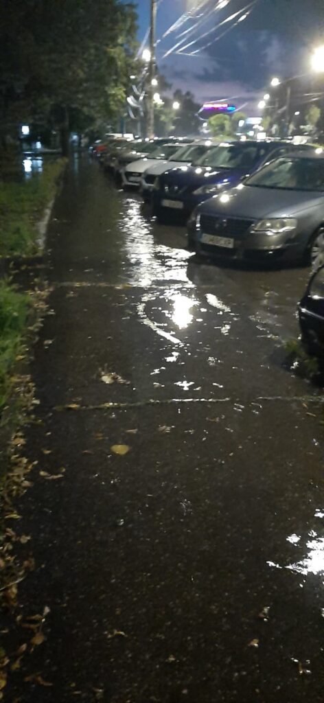 WhatsApp Image 2026-07-21 at 220620 - Jurnalul Olteniei – Știri din Craiova și Oltenia Nighttime street with a row of parked cars on a wet, reflective road; trees on the left and streetlights overhead.