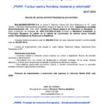 Header with EU and Romanian logos and a press release title 'Comunicat de presă' about PNRR (Romania's modern and reformist fund).